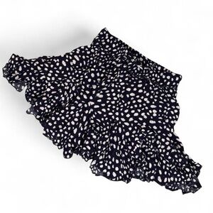 navy and white polka dot flouncy lined mini skirt